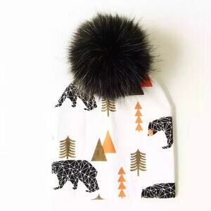 New Faux fur black bears toddler boy girl’s beanie
